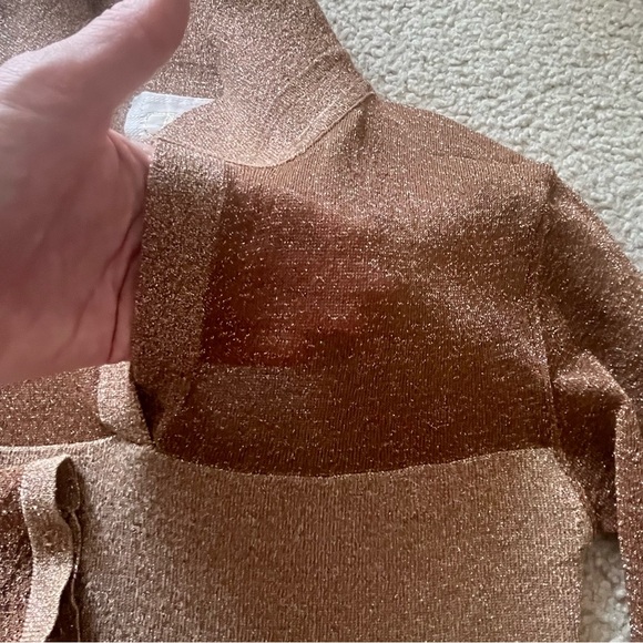 Cache S SILK Metallic Gold Mesh Collared Sweater Knit Top Holiday Elegant VtgY2K - Picture 9 of 15